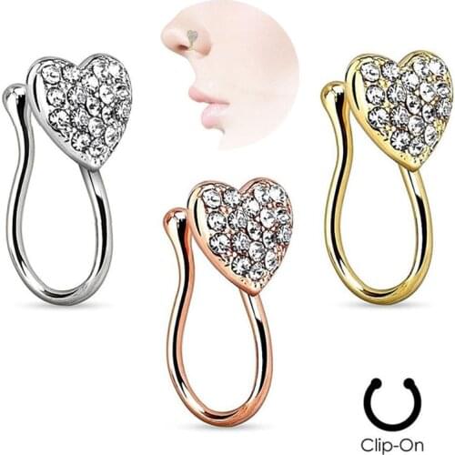 Metal Nose Ring Fashion Charm Flower Heart Pentagram Crystal Fake Nose Ring Clip On Nose Ring Earrings Simple Jewelry