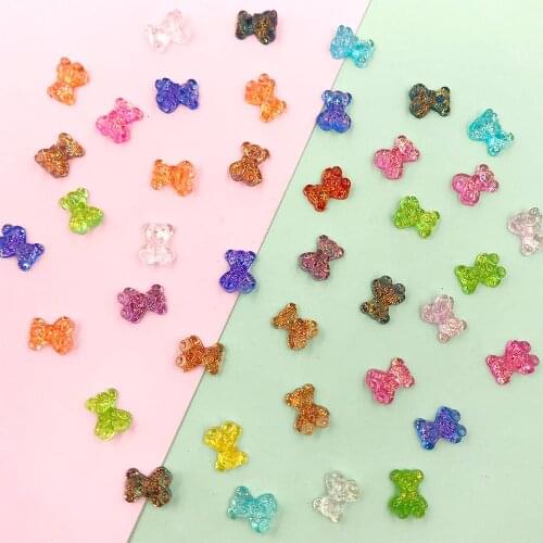 100Pcs Shiny Glitter Mini Bear Flat back Resin Cabochon Nail Art Decoration Scrapbooking Crafts DIY Hair Bows Center Accessories