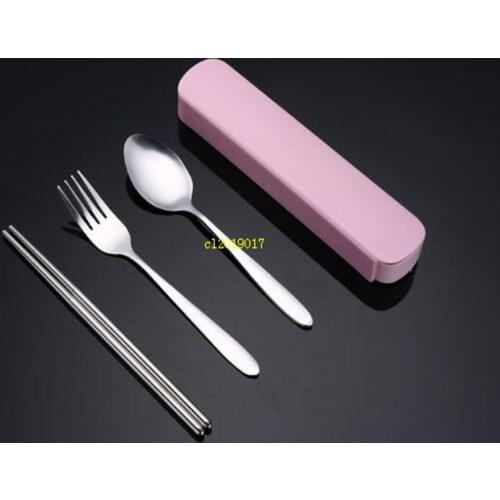 Portable Stainless Steel Camping Tableware Three-piece Set Spoon Fork Chopsticks Travel Outdoor Set Gift Promotion