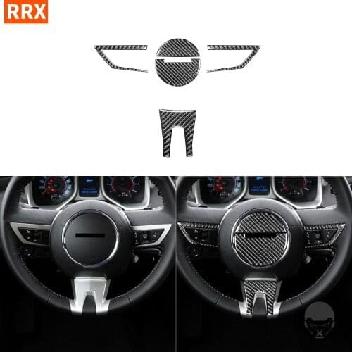 For Chevrolet Camaro 2010-2011 Black Color Carbon Fiber Stickers Steering Wheel Logo Button Frame Set Interiors Car Accessories