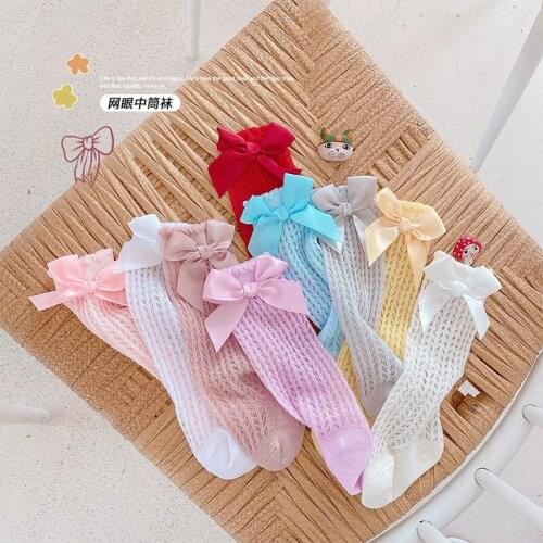 Newborn Baby Girls Bow Socks Spring Summer Mesh Breathable Socks Infant Soft Cotton Sock Leg Warm Non-slip Baby Girls Socks 0-2Y