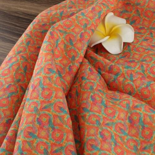 Brand new orange thin linen fabric with printing ramie fabric,linen fabric for clothing,patchwork cloth
