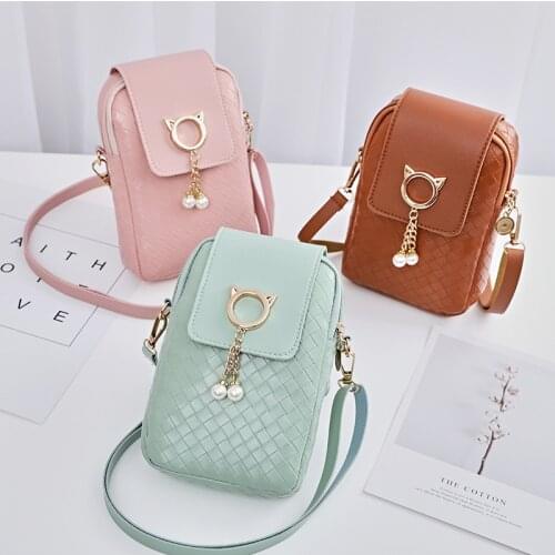 2020 Autumn Winter Mini Cross-body Mobile Phone Shoulder Bag Woven Pearl Tassel Cover-style Female Bag Shoulder Diagonal Bag