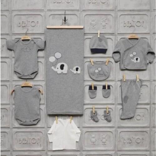 2021 autumn Winter Male Baby Mother Elephant Motif 10 Pieces Baby Set Gray New Born Gift Cotton Set Suit Super