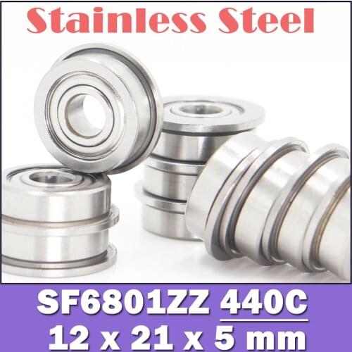 SF6801ZZ Flange Bearing 12x21x5 mm 2PCS Double Shielded Stainless Steel Flanged SF 6801 Z ZZ Ball Bearings S F6801Z