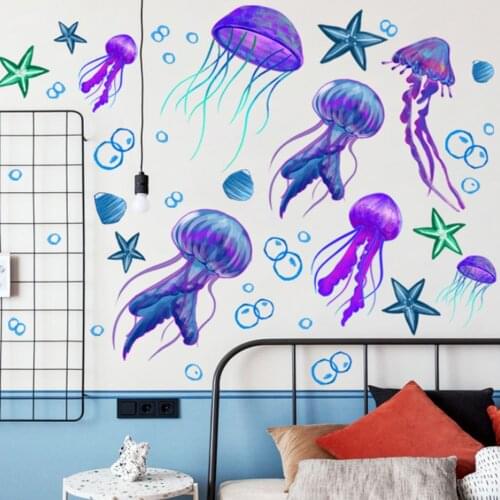 Blue Sea Fish Bubble Wall Sticker Cartoon For Kids Rooms Bathroom Home Decoration Murals