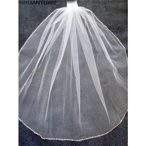 NIXUANYUAN 100% Real Picture 2021 Bridal Hand Veils Tulle Beaded Veil Lace Wedding Veu De Noiva Longo Wedding Veil with Comb