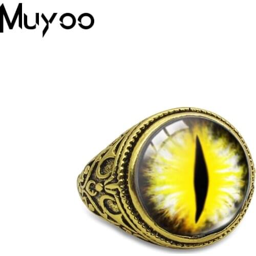 Vintage Dragon Eyes Patterns Glass Cabochon Round Colorful Eyes Handmade Jewelry Retro Rings Glass Dome Rings Gifts