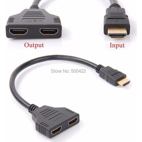 High Quality 1080P HDMI Port Male to 2Female 1 In 2 Out Splitter Cable Adapter Converter Home 200pcs/lot