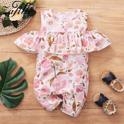 ZAFILLE 2021 Newest Off Shoulder Baby Girls Romper Pink Floral Ruffles Babys Rompers Newborn Jumpsuit For Kids Baby Clothes