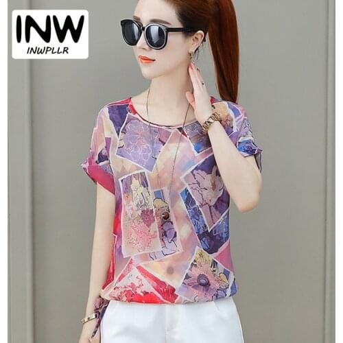 Print Shirts Women Blusas Mujer 2019 Summer Top Female Short Sleeve Chiffon Blouse Women Casual Geometric Ladies Tops Blouses