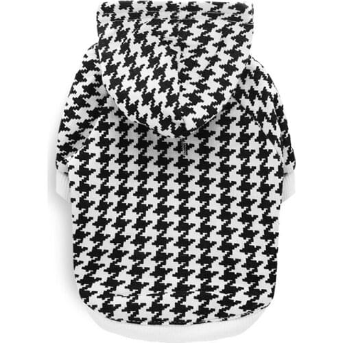 Dog Geometric Khaki Hoodie Dog Casual Houndstooth Pet Pullover Sweater Cat Autumn Winter Retro Jumper