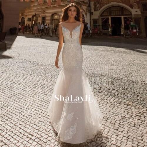 Vintage Mermaid Wedding Dresses Soft Satin Beach Bridal Gowns V-neck Sleeveless Lace Appliques Party Gowns Vestido De Novia