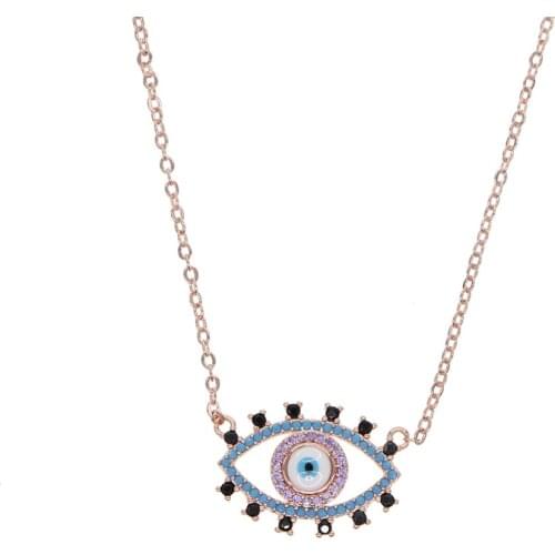 Rushed Collier Collares Fashion Boho Evil Eye Cz Necklace For Women,gold Style Jewelry Micro Pave Shape Luxury Women Chain