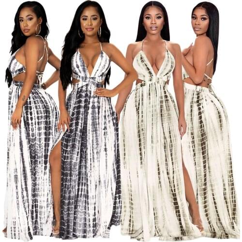 Womens Nightclubs Sexy Printed Cross Strap V-neck Split Dress Bodycon Vintage White Dress Plus Size Party Dress