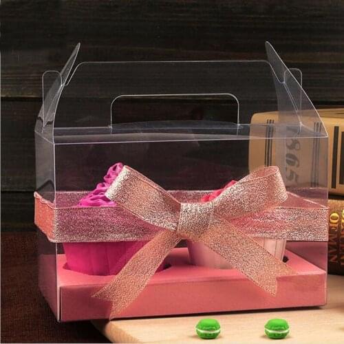 100pcs Simple Clear PVC Cupcake Boxes Plastic Roll Cake Box With Handle DIY Baking Package Free Shipping ZA5018