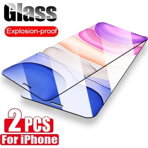 2 PCS Protective Glass for iPhone 12 mini 11 pro xs max x xr SE 2 2020 Screen Protector on 7 8 6s plus 12pro SE2 Tempered Glass