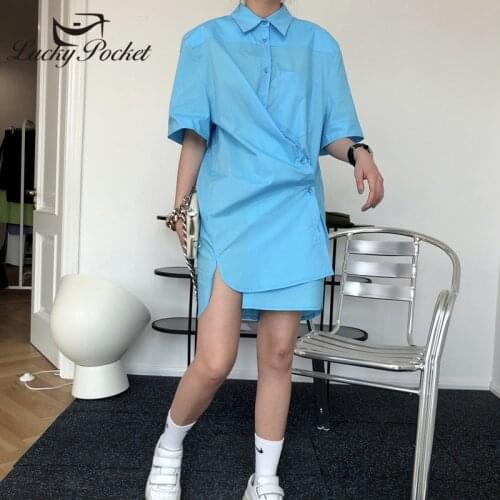 2020 Women Summer Solid Color Cotton New Loose Brand Mini Dress Female Blue Slim Designed Dresses Ladies Elegant Vestidos ML319