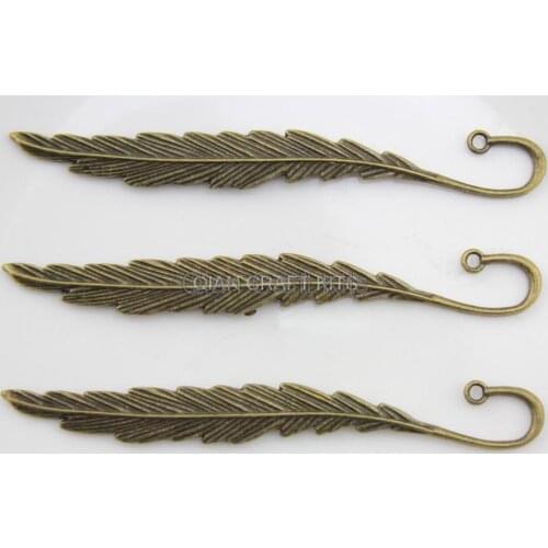 35pcs big double sided feather antique bronze bookmark brooch decor zinc alloy pendant, hooks for diy 115X13mm