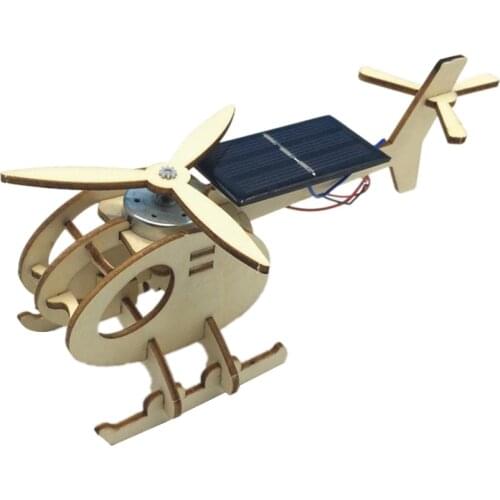3D Assemble Solar Energy Powered Helicopter Wooden Puzzle Plane Wood Model Building Kit DIY Craft Kit Creative Educational Toy