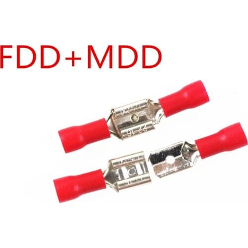 50PCS Pre-Insulating Butt Connector Crimp Terminal Male Female Joint 22-16 AWG MDD 1.25-250 FDD 1.25-250 red