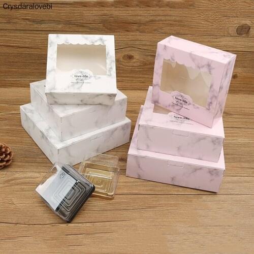 50pcs Pink Marbling Paper Cake Box Wedding Gifts For Guests Food Cookies Candy Box Baby Shower Christmas Gift Wrap With Window