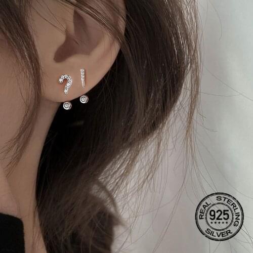 925 Sterling Silver Asymmetrical Earrings For Women New Trendy Hot Sale Simple Korean Fashion Students Girl Daily Jewelry INEFFA