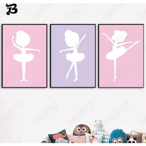 Canvas Painting Abstract Ballet Dancer Cartoon Little Girl Dancing Posters Print Wall Art Pictures for Baby Girl Room Home Decor