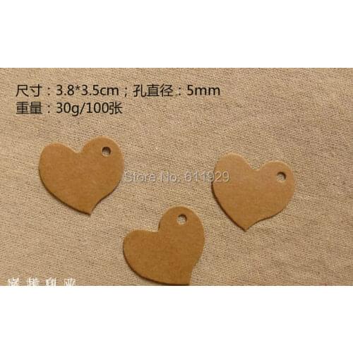 Free shipping stock blank heart shape kraft paper tag3.8x3.5cm/baking price tag/gift packing labels/clothing tag 500 pcs a lot