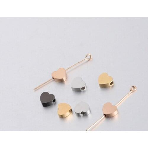 50pcs 7*8mm Black/Gold/steel Color Stainless steel Material mirror finish small cute heart Beads for DIY Handmade Jewelry Making