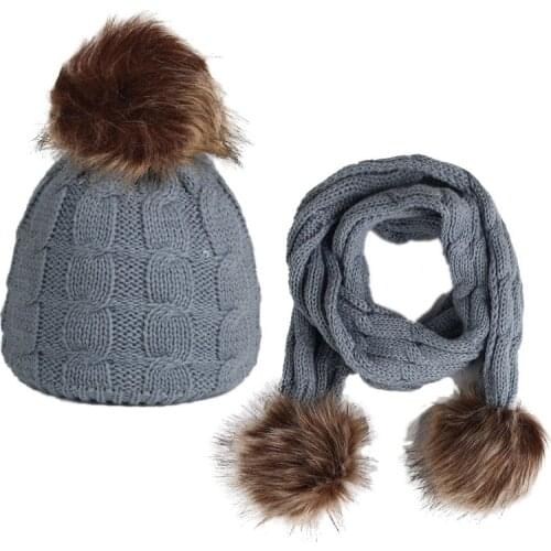 Kids Winter Hat Crochet Pompom Hat Scarf Set Boys Winter Hats Girls Cap Scarf Children Caps Baby Hats Bonnet