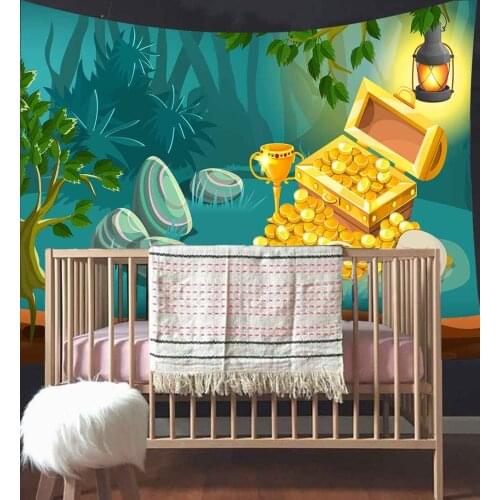 Simsant Children Tapestry Cartoon Jungle Zoo Treasure Box Art Wall Hanging Tapestries for Living Room Home Decor Banner