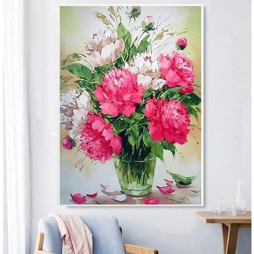 DIY 5D Round Diamonds Painting Embroidery Peony Flower Diamond Mosaic Home Decor