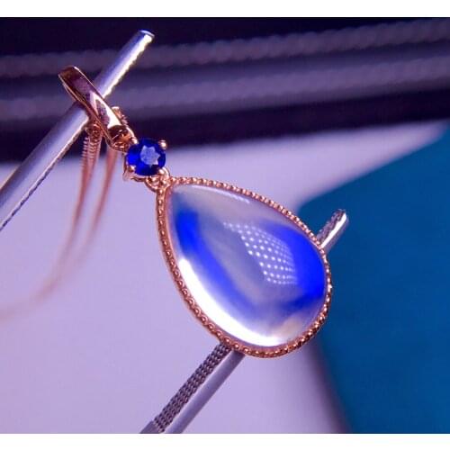 E413 Fine Jewelry Real 18K 100% Natural Moonstone 6.3ct Diamonds Gemstone Diamond Womens Pendants Necklaces