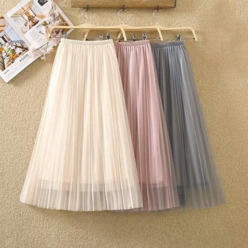Elastic High Waist Women Tulle Skirt Fashion Spring Summer Ladies Mesh Long Skirt Elegant A Line Girls Korean Faldas Fishion