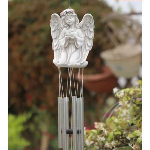 European Resin Garland Angel Metal Wind Chimes Wall Hanging Pendant Garden Balcony Figurines Crafts Outdoor Courtyard Decoration