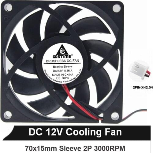 Gdstime 2pcs 7cm/70mm/70x70x15mm Fan 12V DC 2Pin Cooling Case/CPU/Computer Cooler Drop shipping