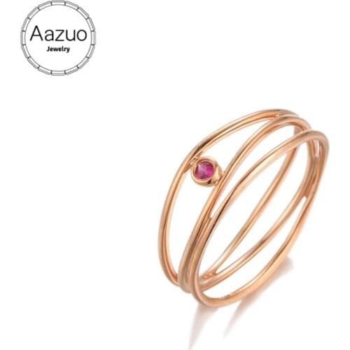 Aazuo Natrual Round Ruby 100% 18K Yellow Gold(Au750) Irregular Line Ring for Woman Charm Jewelry Fashion Love Gift For Woman
