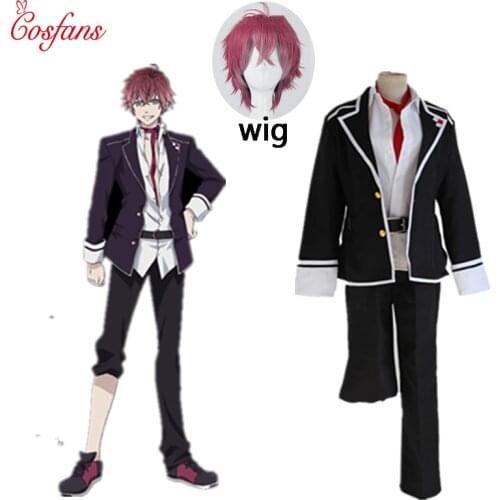 Anime Diabolik Lovers Sakamaki Ayato Cosplay Costume School Uniforms Halloween Party Wear Outfit Blazer Pants Tie Belt and wig