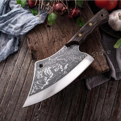 Forged stainless steel tiger pattern butcher knife chopping knife boning knife meat knife outdoor cooking knife