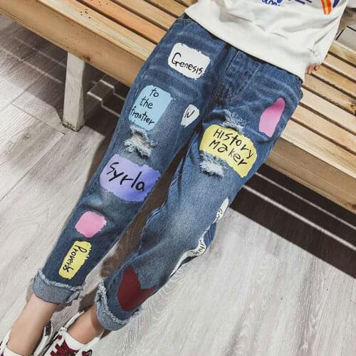 Girls Summer Clothing Kids Jeans Girls Trousers Spring Autumn Fashion Designer Children Denim Pants Casual Elastic Waist Jeans