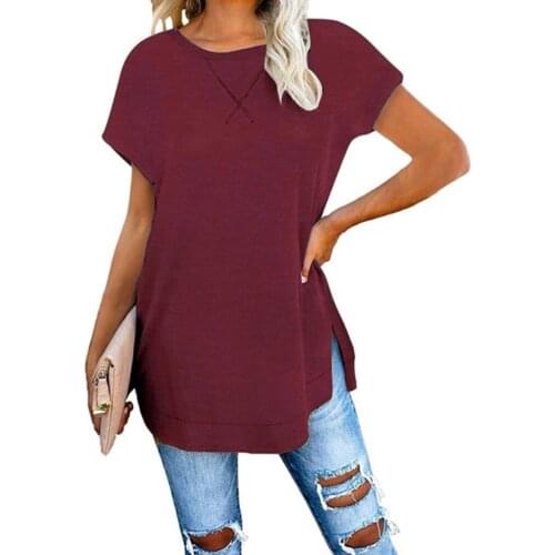 Irregular Female T Shirt New Spring Autumn Plus Size Women T Shirts Tops Loose Casual Three Quarter O-Neck Solid Color Short