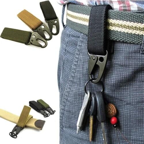 Nylon Tactical Gear Clip Band Carabiner Keychain Hook Belt Webbing with Strap Military Utility Hanger for Outdoor Activities