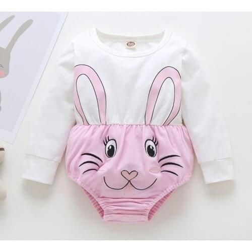 New Baby Girl Clothes Baby Girl Bodysuit Cotton Cute Cartoon Animal Rabbit Patchwork Long Sleeve Baby Romper Baby Jumpsuit 0-18M