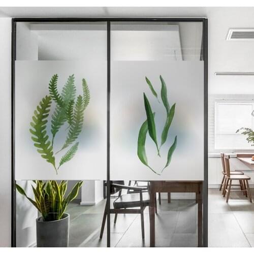 Custom Size Static Cling Window Film Plant Style Decorative Frosted Glass Sticker For Bathroom Bedroom Living Room Kitchen Balco