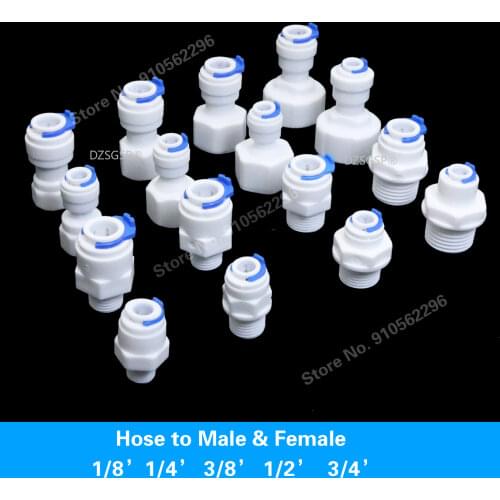 RO Water Straight Pipe Fitting 1/4" 3/8" OD Hose 1/8" 1/4" 3/8" 1/2" 3/4" BSP Male Female Thread Plastic Quick Connector System