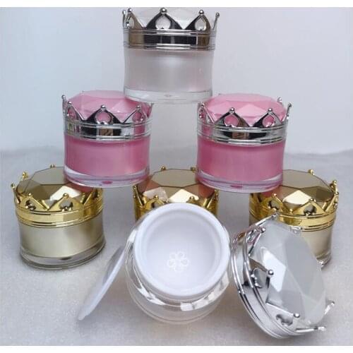 Empty 10g 15g 20g Acrylic Crown Jar Cosmetics Packaging Jars Pot Makeup Eye Cream Eyeshadow Nail Powder Packing Box 10pcs/lot
