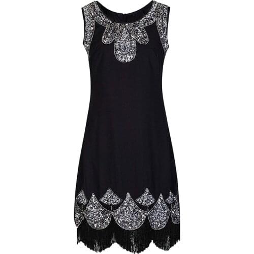 Plus Size 1920s Retro Vintage Gatsby Sequin Beaded Long Fringe Art Deco Roaring 20s Flapper Dress for Women