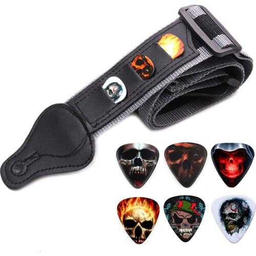 Adjustable Electric Guitar Strap with 6 Picks Paddles Acoustic Guitar Belts