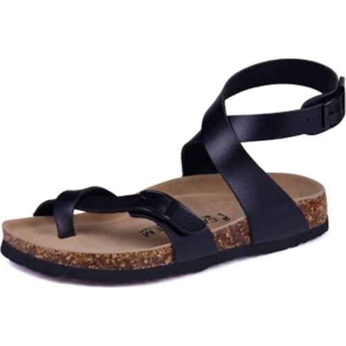 Fashion Cork Sandals 2020 New Men Casual Summer Shoes Beach Gladiator Non-slip Buckle Strap Sandalias Plus Size 35-45 Black Red